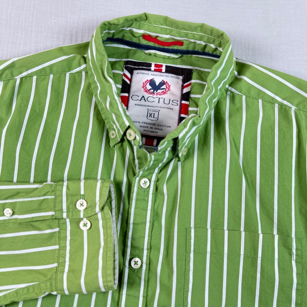 Cactus Shirt Mens ‎ Size XL Button Up Long Sleeve Western Striped Green White